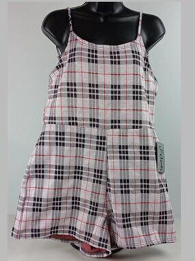 J For Justify Womens L Pink Plaid Romper Shorts One Piece Spaghetti Straps NWT